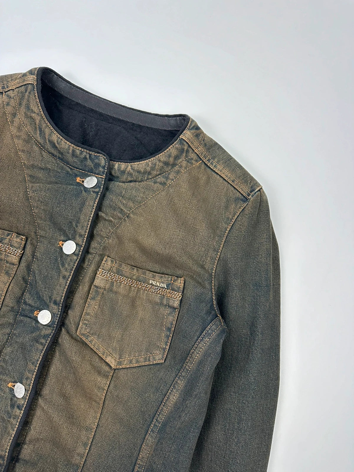 Prada Milano FW2006 Metal Chains Faded Denim Crop Jacket