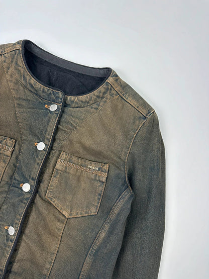 Prada Milano FW2006 Metal Chains Faded Denim Crop Jacket