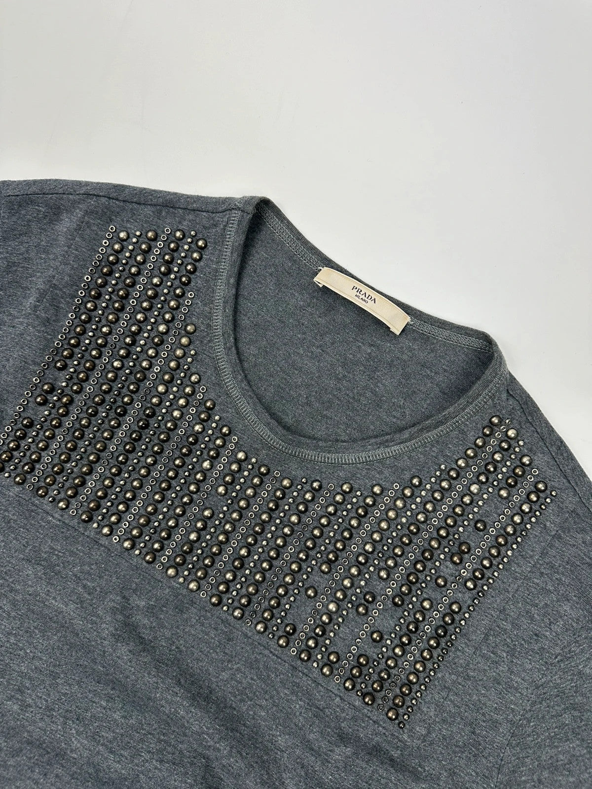 Prada Milano 00´s Grey Studded Crop Boxy Tee