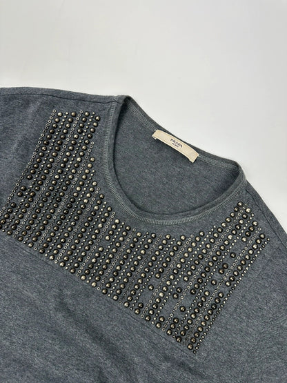 Prada Milano 00´s Grey Studded Crop Boxy Tee