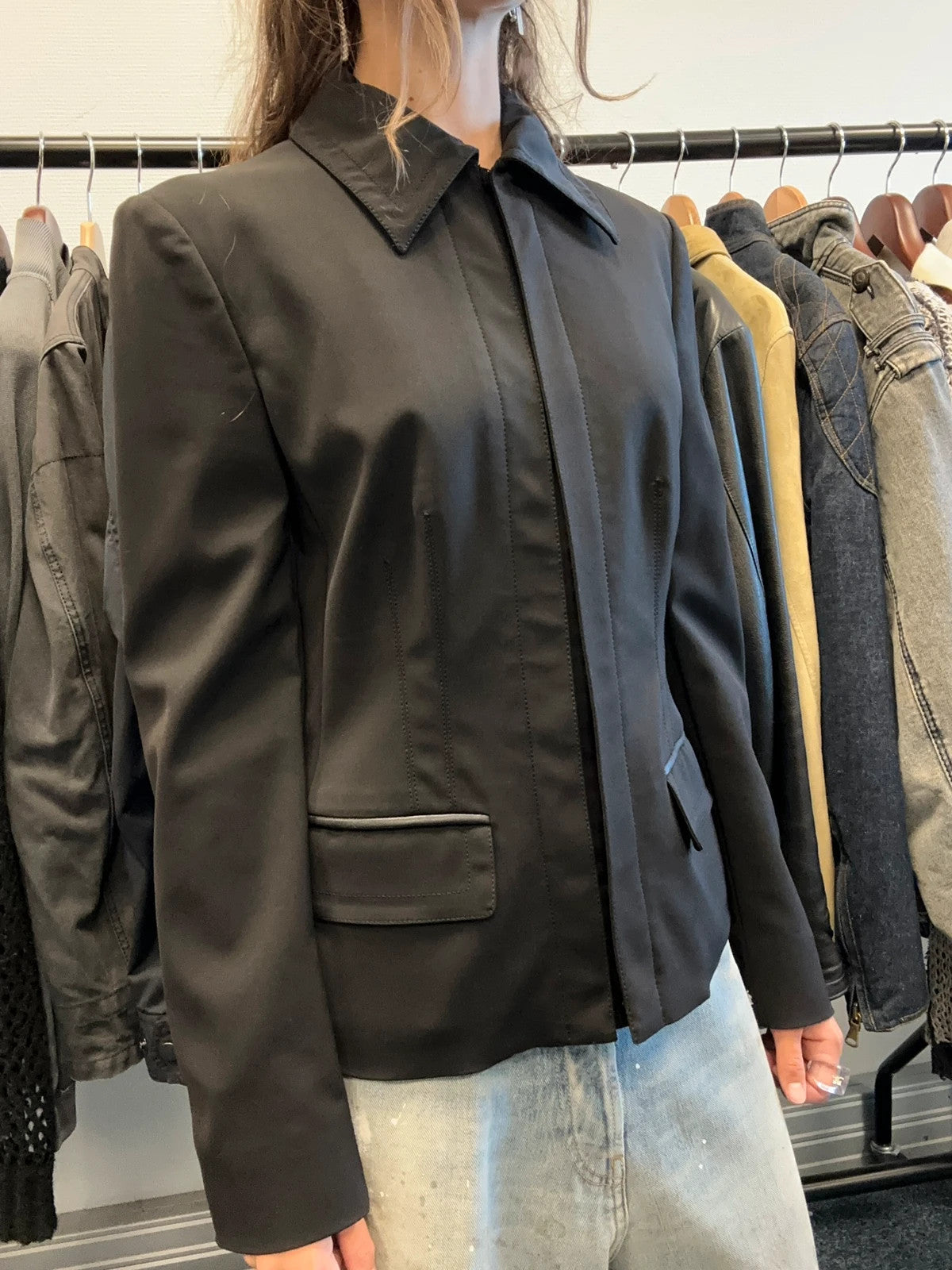 Prada Milano FW2003 Black Blazer Shirt Jacket Elegant