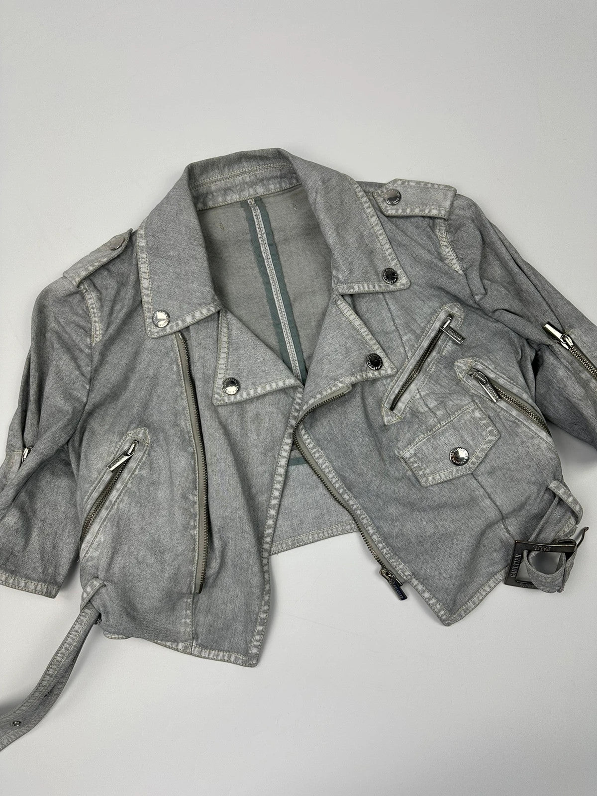 Jean Paul Gautier 00’s Sliver Grey Short Crop Trench Coat Top Jacket
