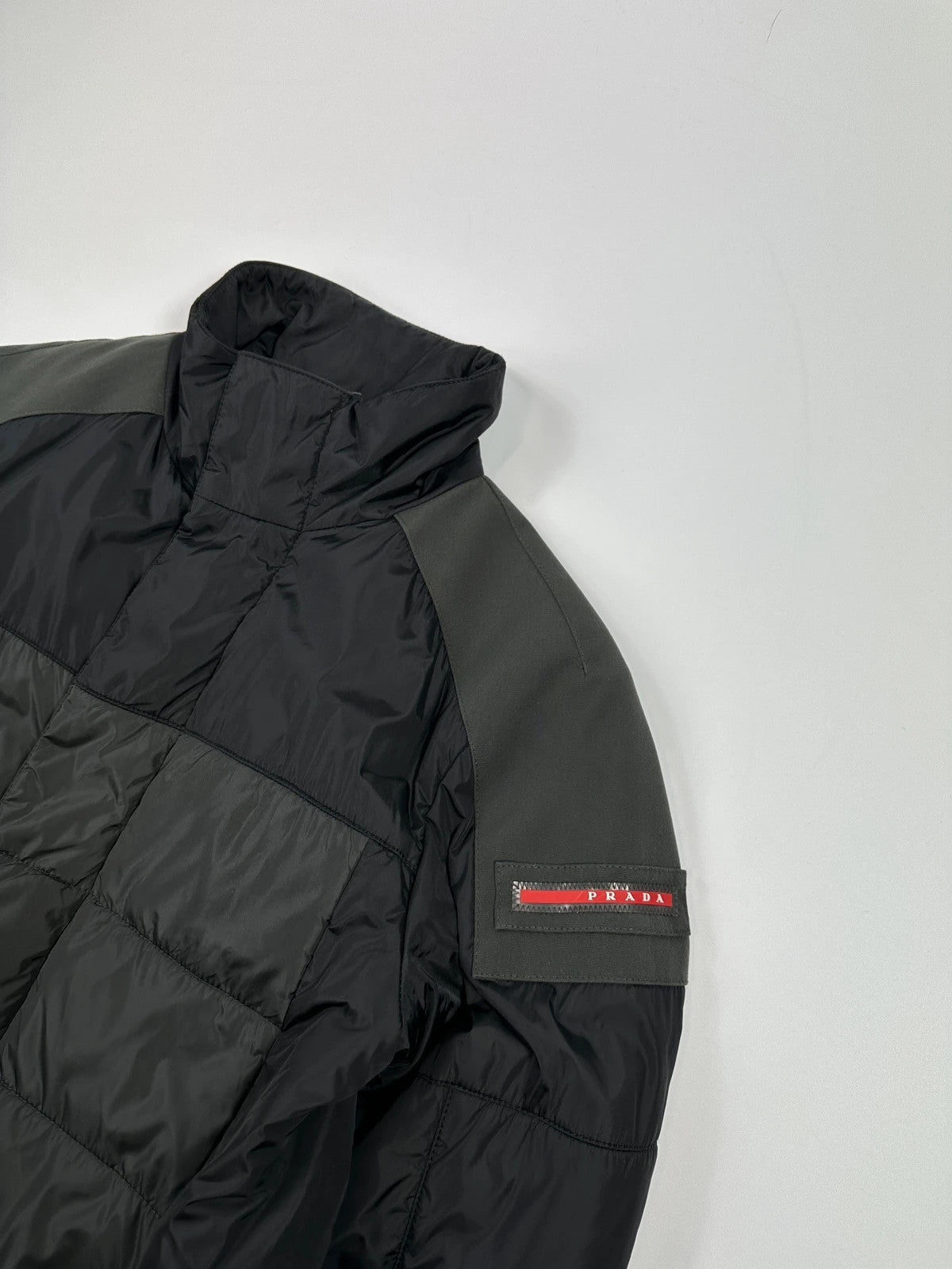 Prada Sport FW2010 ColorBlocking Black & Khaki Green Padded Quilted Nylon Jacket