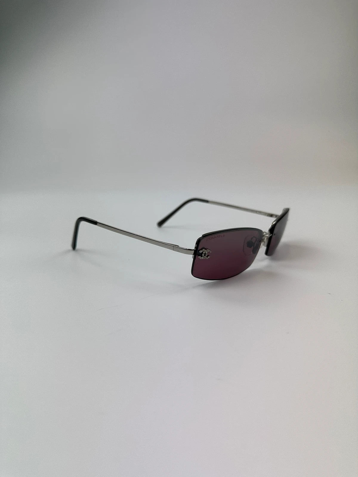 Chanel Purple Sunglasses Frame Rimless Strass