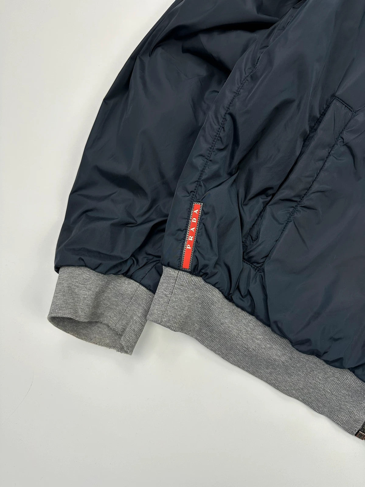 Prada Sport FW2013 Réversible Nylon Navy Blue & Grey Hoodie Jacket