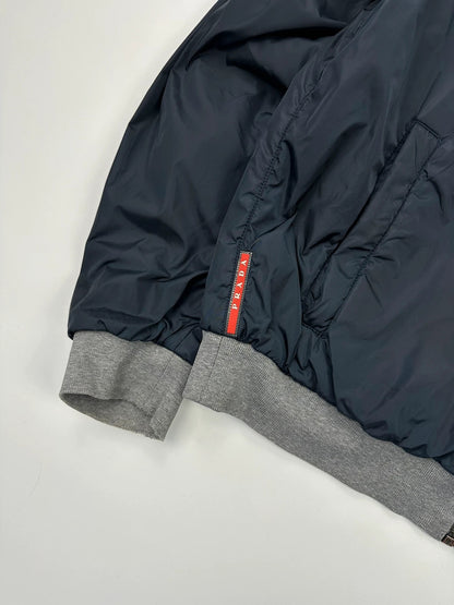 Prada Sport FW2013 Réversible Nylon Navy Blue & Grey Hoodie Jacket