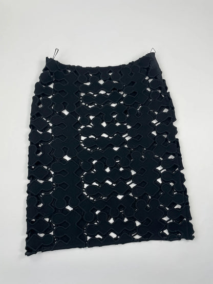 Miu Miu SS2008 Black Laser Cut Holes Wool Skirt