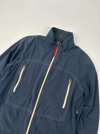Prada Sport SS2002 Blue Track White Contrast Stich Light Packable Bag Jacket