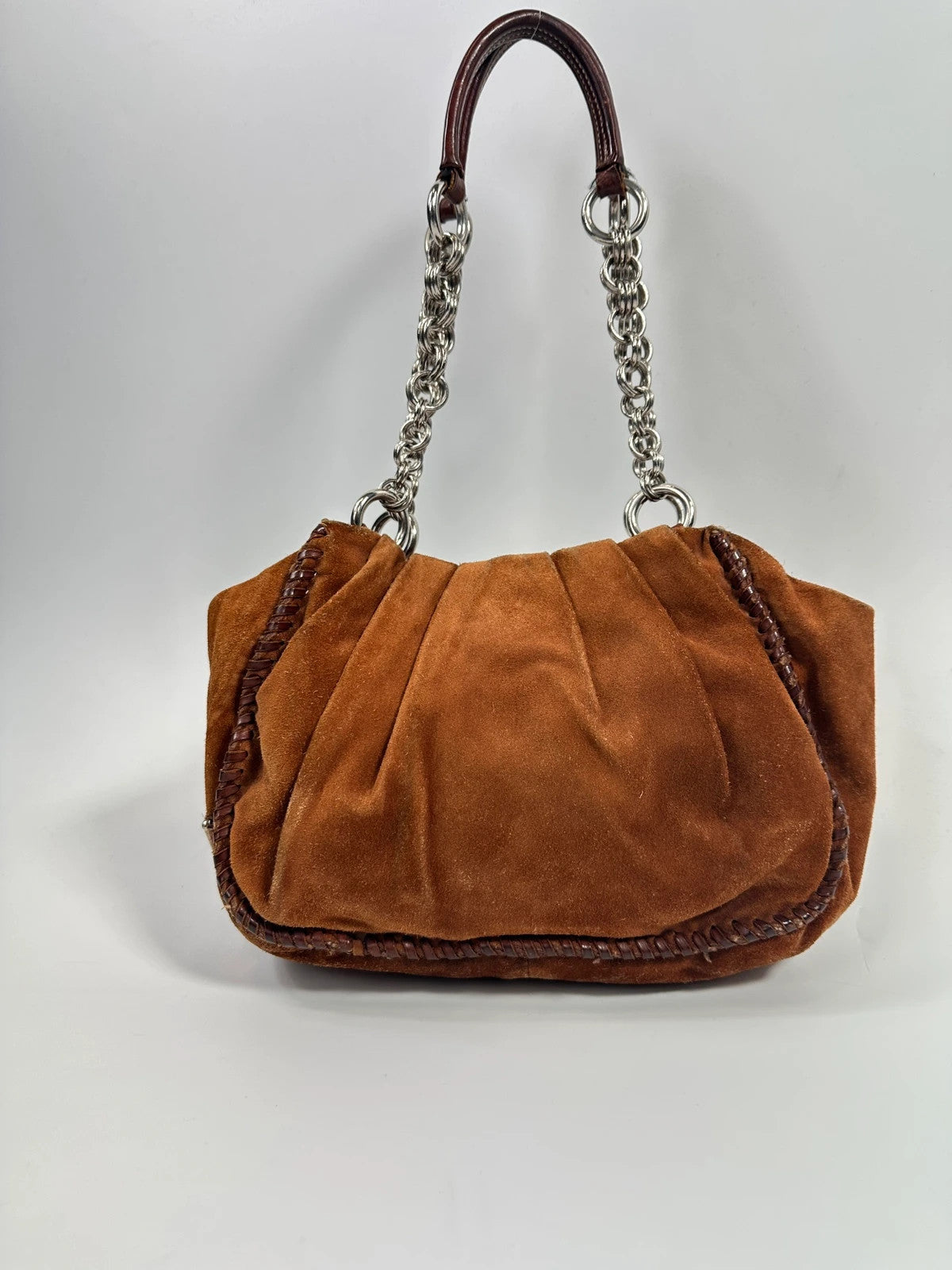 Prada Milano Brown Orange Metal Chains Straps Handbag