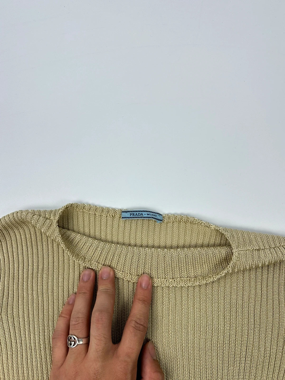 Prada Milano SS1998 Silk Beige Gold Boat Neck Sweater Longsleeve