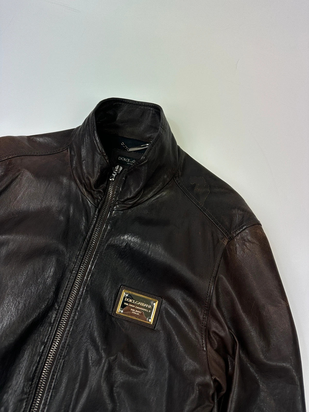 Dolce & Gabbana 00’s Patinated Brown Leather Jacket