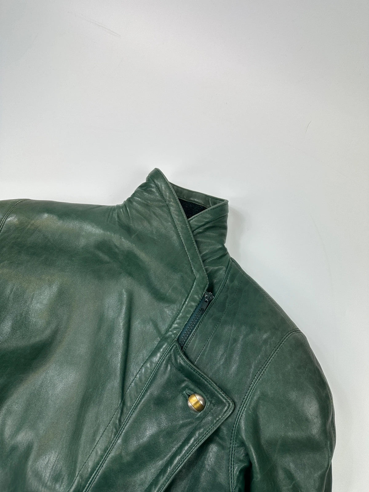 Gianni Versace FW1983-4 Forest Green Leather Shoulder Pad Jacket