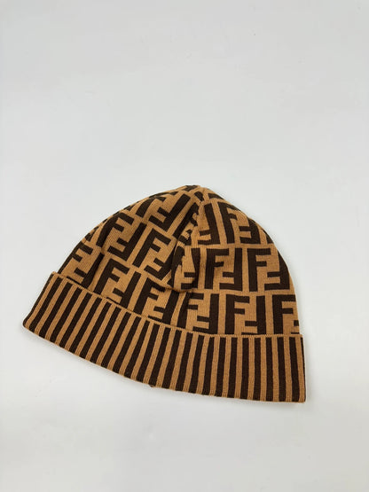 Fendi FF Monogram Brown Orange Wool Beanie