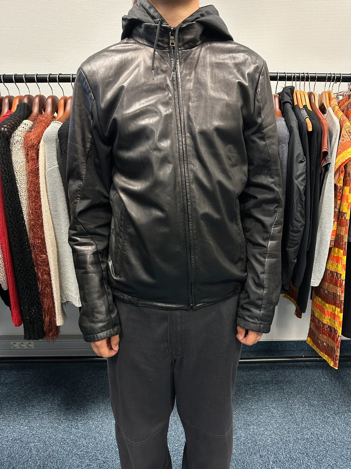 Prada Sport FW2010 Leather & Nylon Black Hooded Jacket