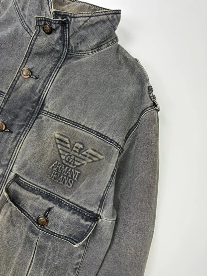 Armani Jeans 90’s Heavy Grey Faded Denim Jacket Coat
