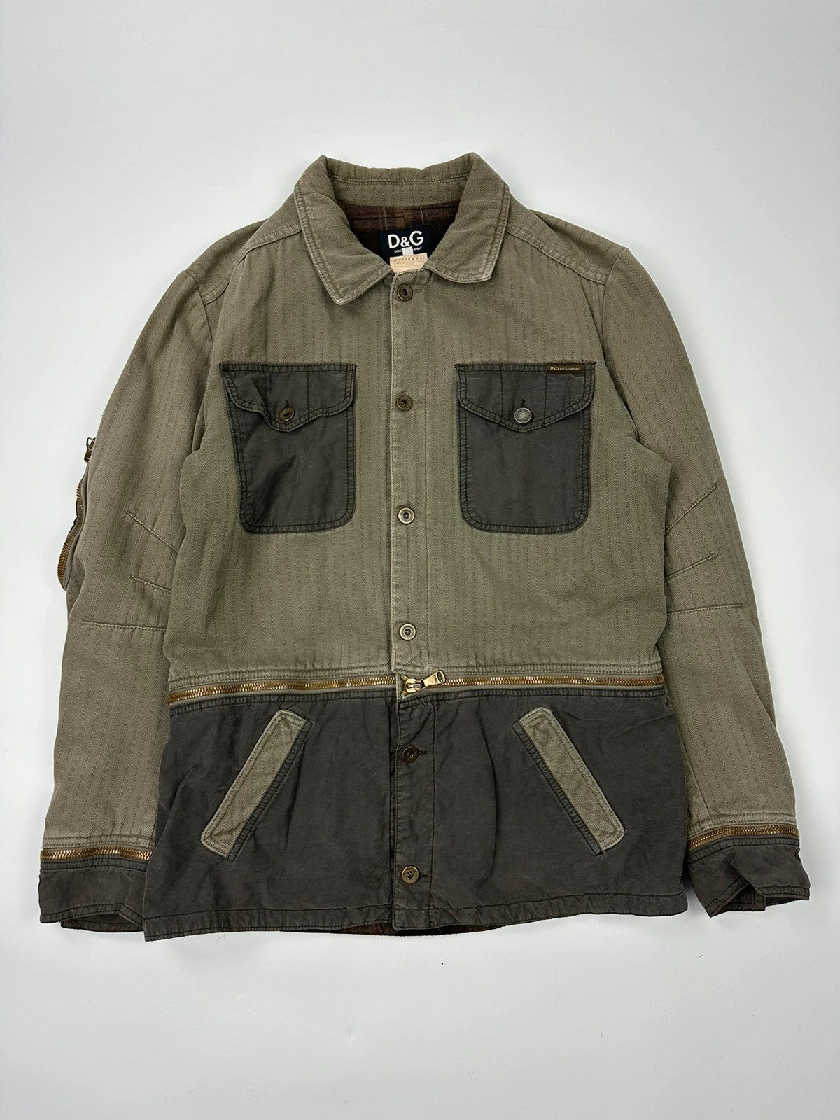Dolce Gabbana SS2003 Olive Green Khaki Detachable Cargo Denim Jacket Coat