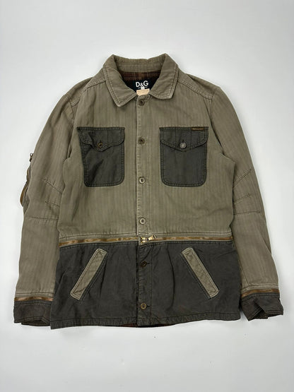 Dolce Gabbana SS2003 Olive Green Khaki Detachable Cargo Denim Jacket Coat