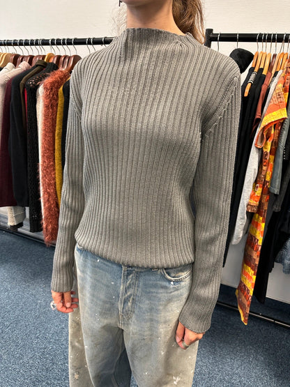 Prada Sport 00’s Khaki Ribbed Wool High Neck Sweater Knit