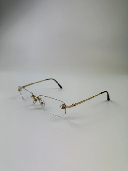 Chanel White Argent Gold Sunglasses Rimless Strass