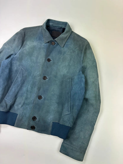 Prada Milano FW2017 Faded Green & Blue Goat Suede Buttons Up Bomber Jacket