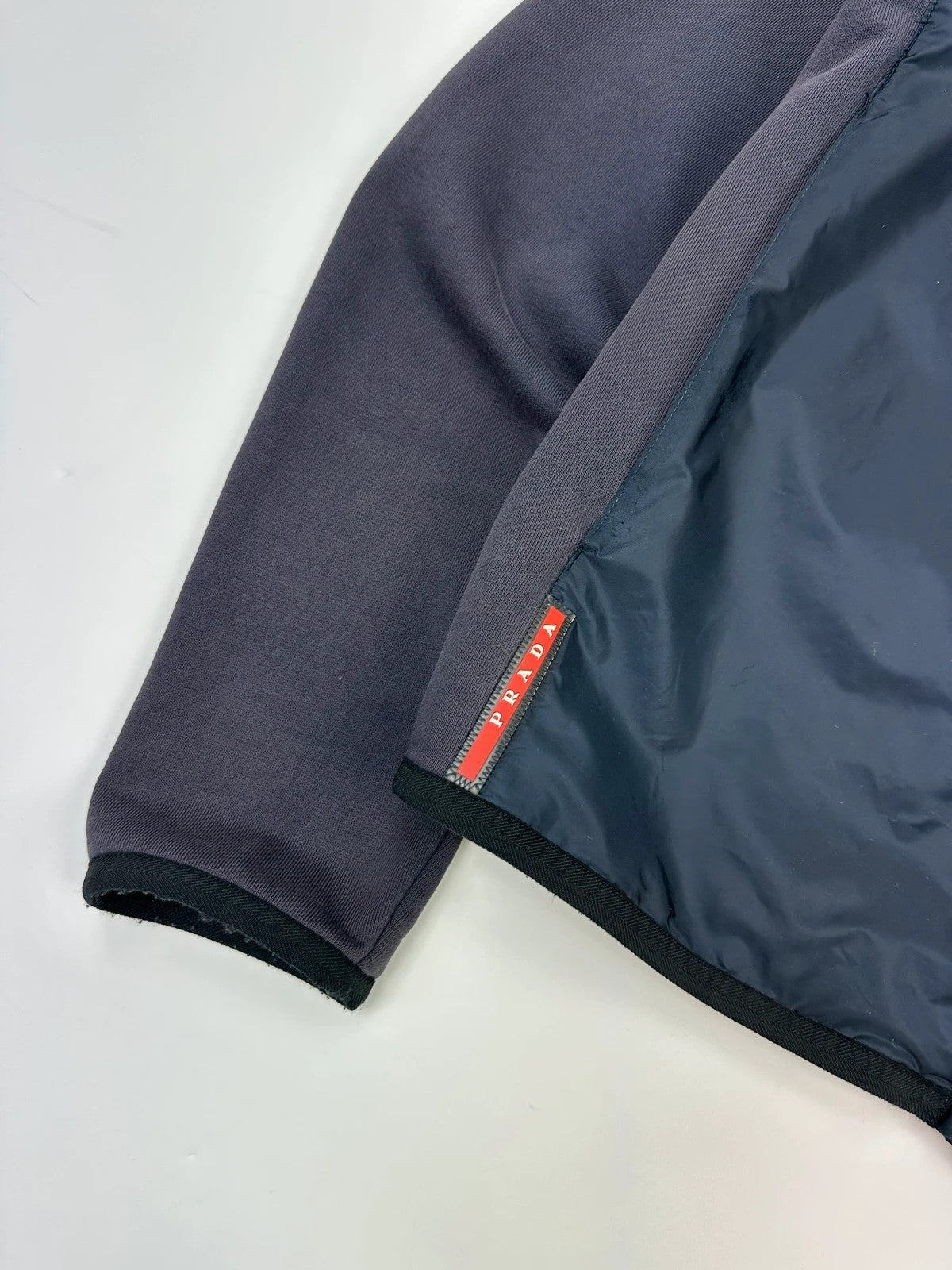 Prada Milano SS2015 Navy Blue Nylon & Cotton Hybrid Zip-Up Sweater