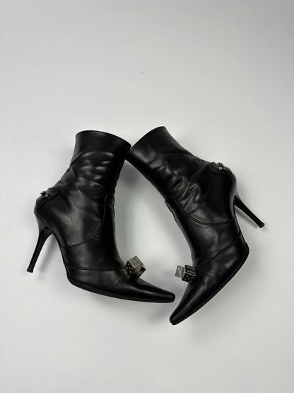 Dior By John Galliano AW04 Dice Black Leather Boots Heels