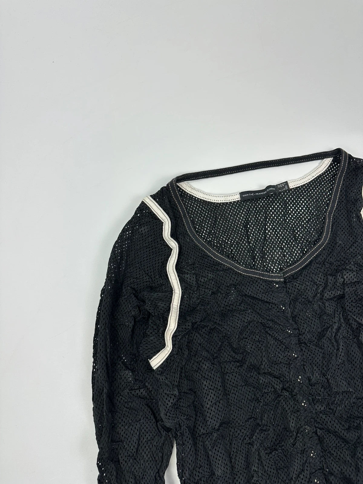 Marithé + Francois Girbaud 00’s Black Crinkle Mesh Top Longsleeves