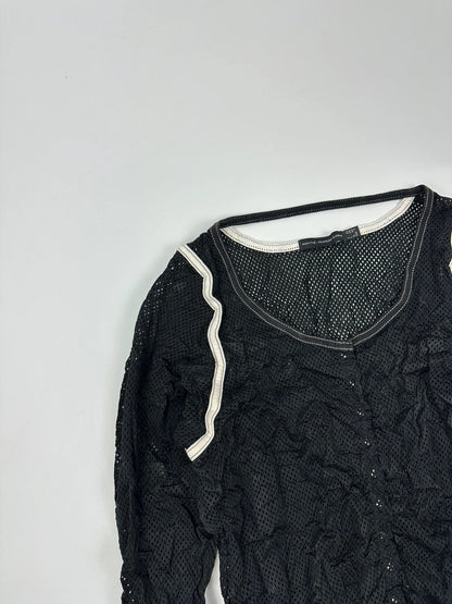 Marithé + Francois Girbaud 00’s Black Crinkle Mesh Top Longsleeves