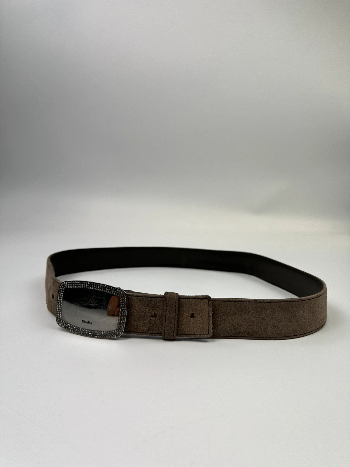 Prada Milano Brown Leather Silver Studded Belt
