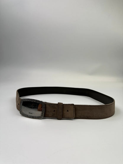 Prada Milano Brown Leather Silver Studded Belt