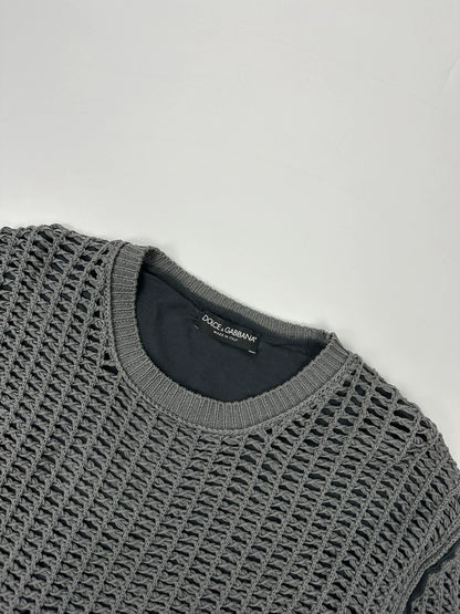 Dolce & Gabbana 00’s Net Double Layer Knit Grey Sweater Holes