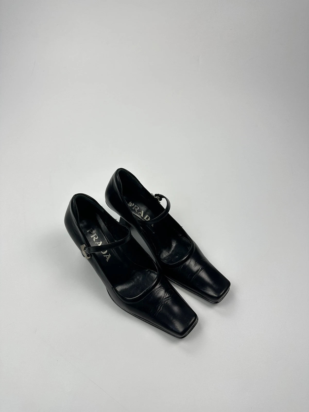 Prada Milano SS1998 Black Leather Mirror Heels Pumps Mary Jane