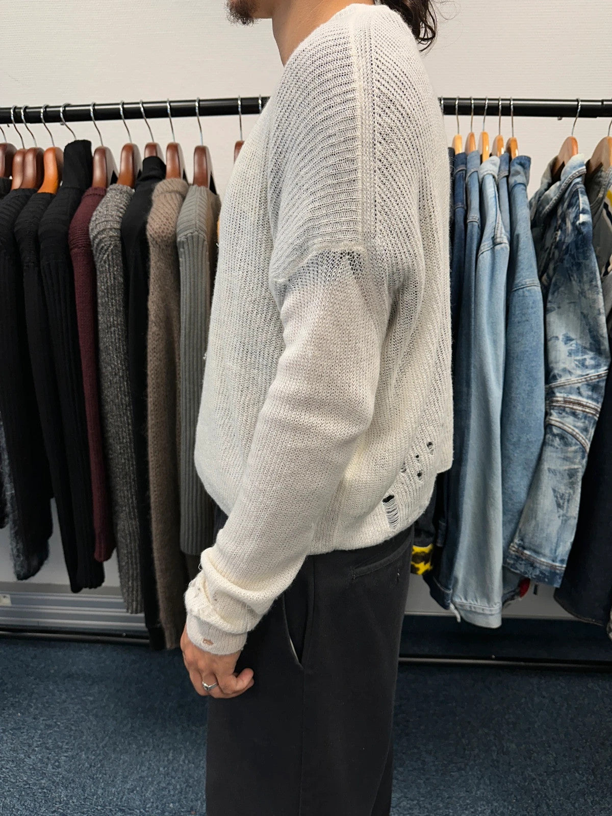 Acne Studio SS2017 Destroy Holes Knit Beige & White Sweater