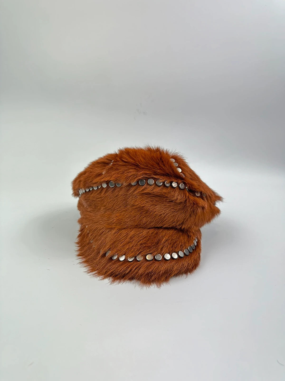 Prada Fall / Winter 2017 Studded Fur Hat Runway Cognac Silver