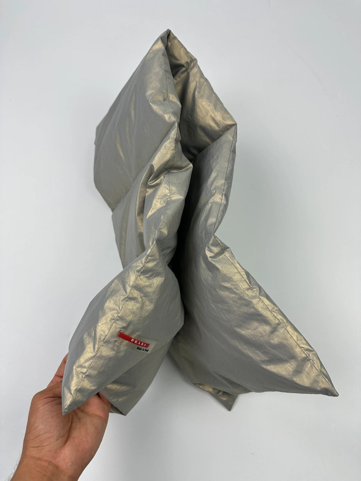 Prada Sport FW99 Magnetic Closure Silver Shiny Padded Scarf