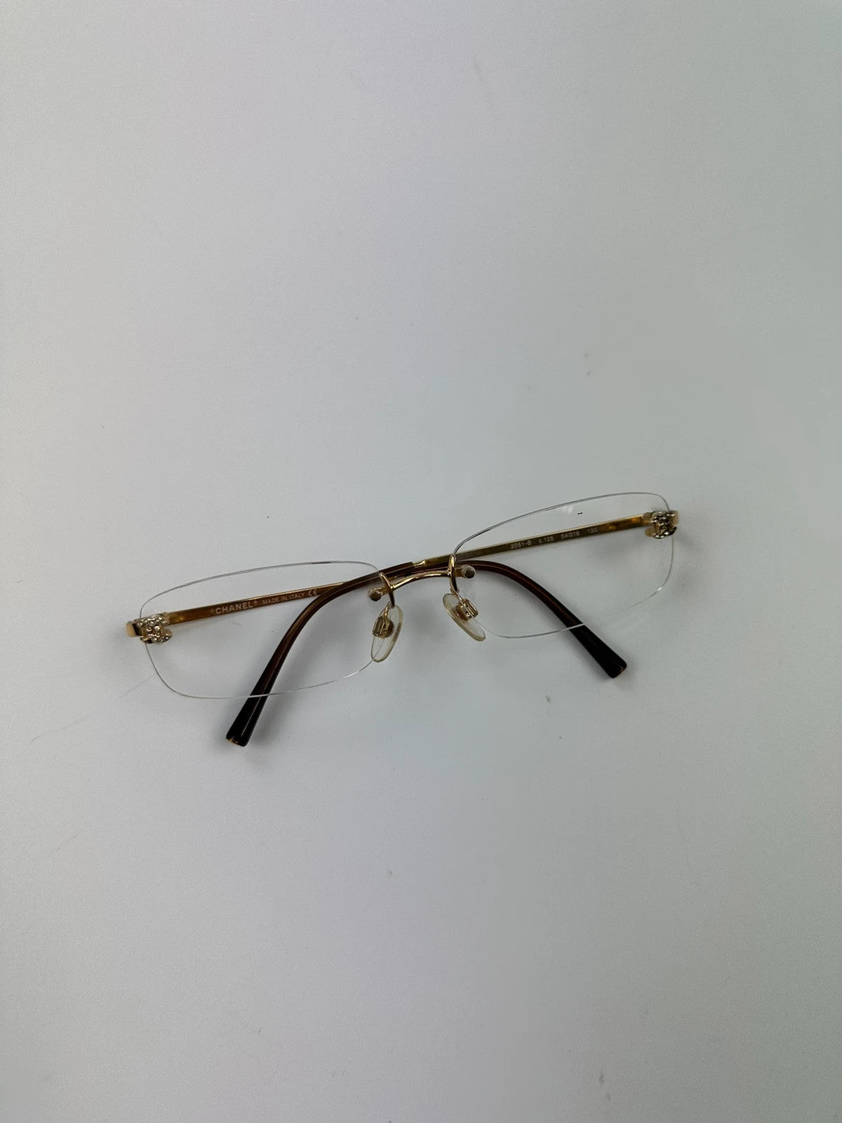 Chanel White Argent Gold Sunglasses Rimless Strass