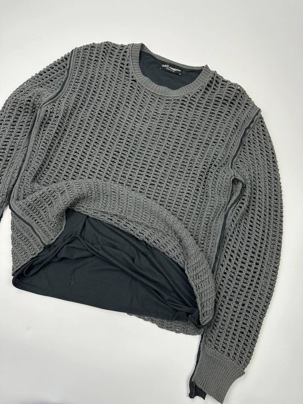 Dolce & Gabbana 00’s Net Double Layer Knit Grey Sweater Holes