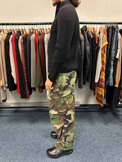 Prada Sport FW2003 Black Ribbed Wool Zip-Up Knit Sweater