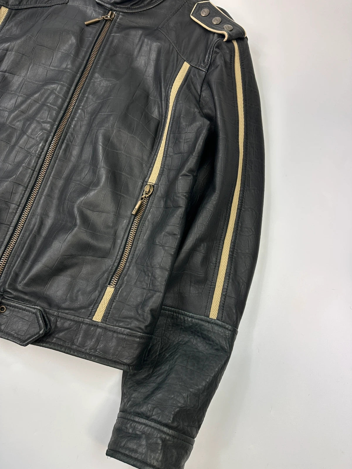 Roberto Cavalli 00’s Black Leather Stamped Jacket