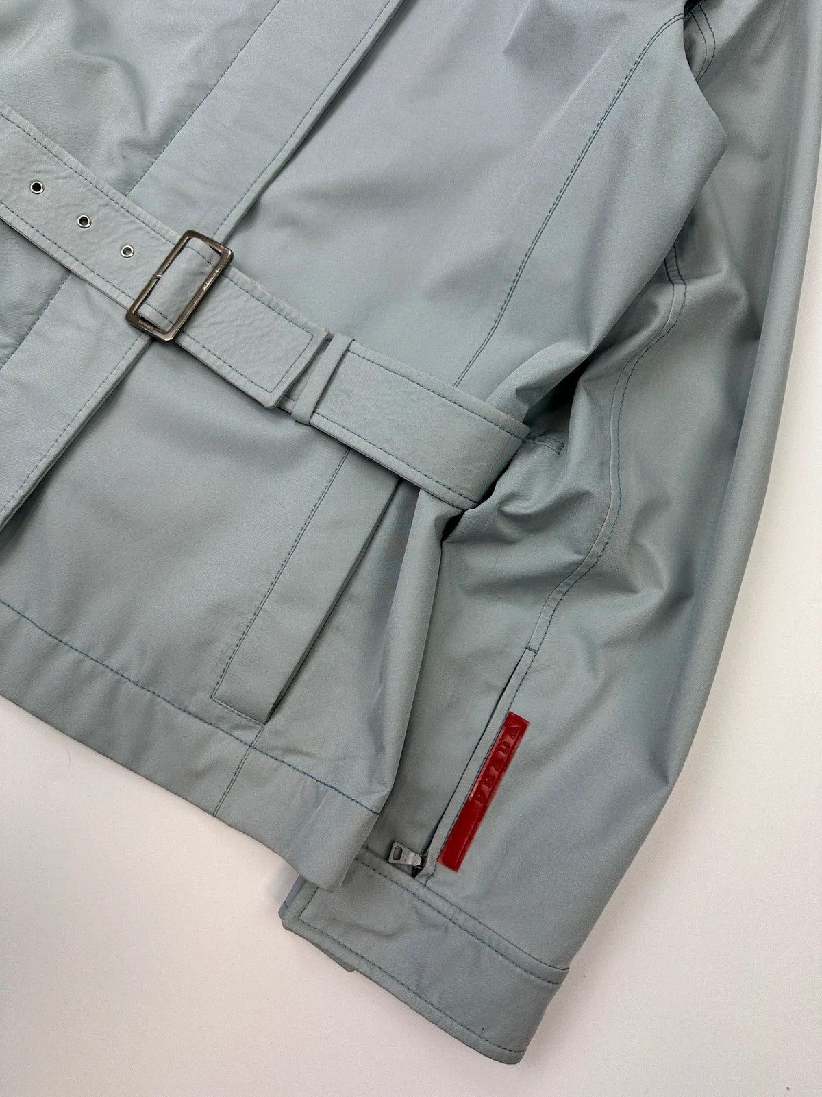 Prada Sport FW2000 Baby Blue Gore-Tex Nylon Belted Jacket With Removable Sleeves