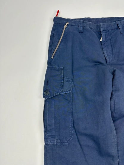 Prada Sport FW2002 Linen Asymetrical Cargo Zip Navy Blue Pants Troussers
