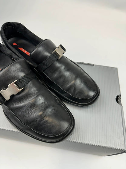 Prada Sport SS1999 Black Leather Belted Loafer