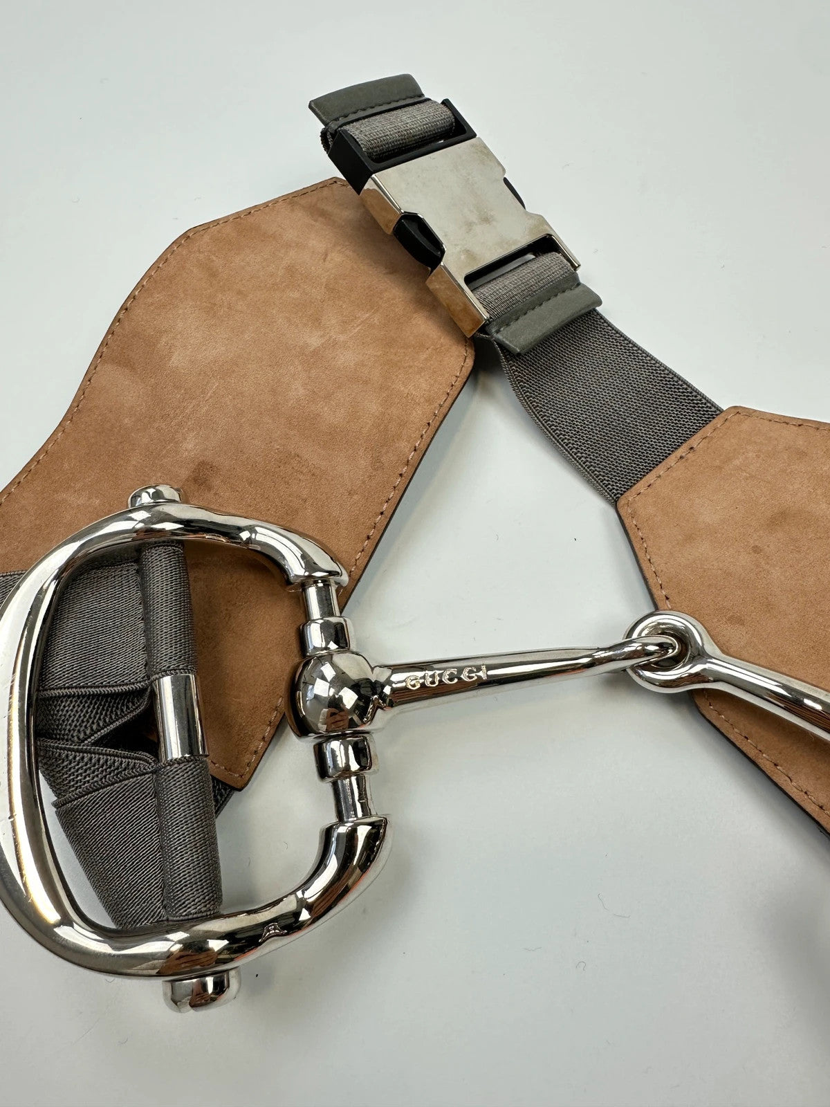 Gucci Rare HorseBit Grey Leather Belt