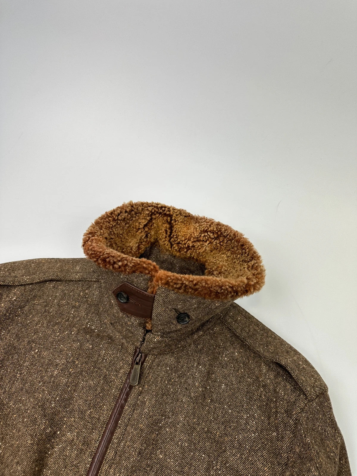 R.E.D Valentino Brown Wool Tweed Sheep Collar Bomber Jacket