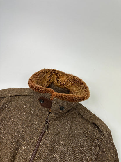 R.E.D Valentino Brown Wool Tweed Sheep Collar Bomber Jacket