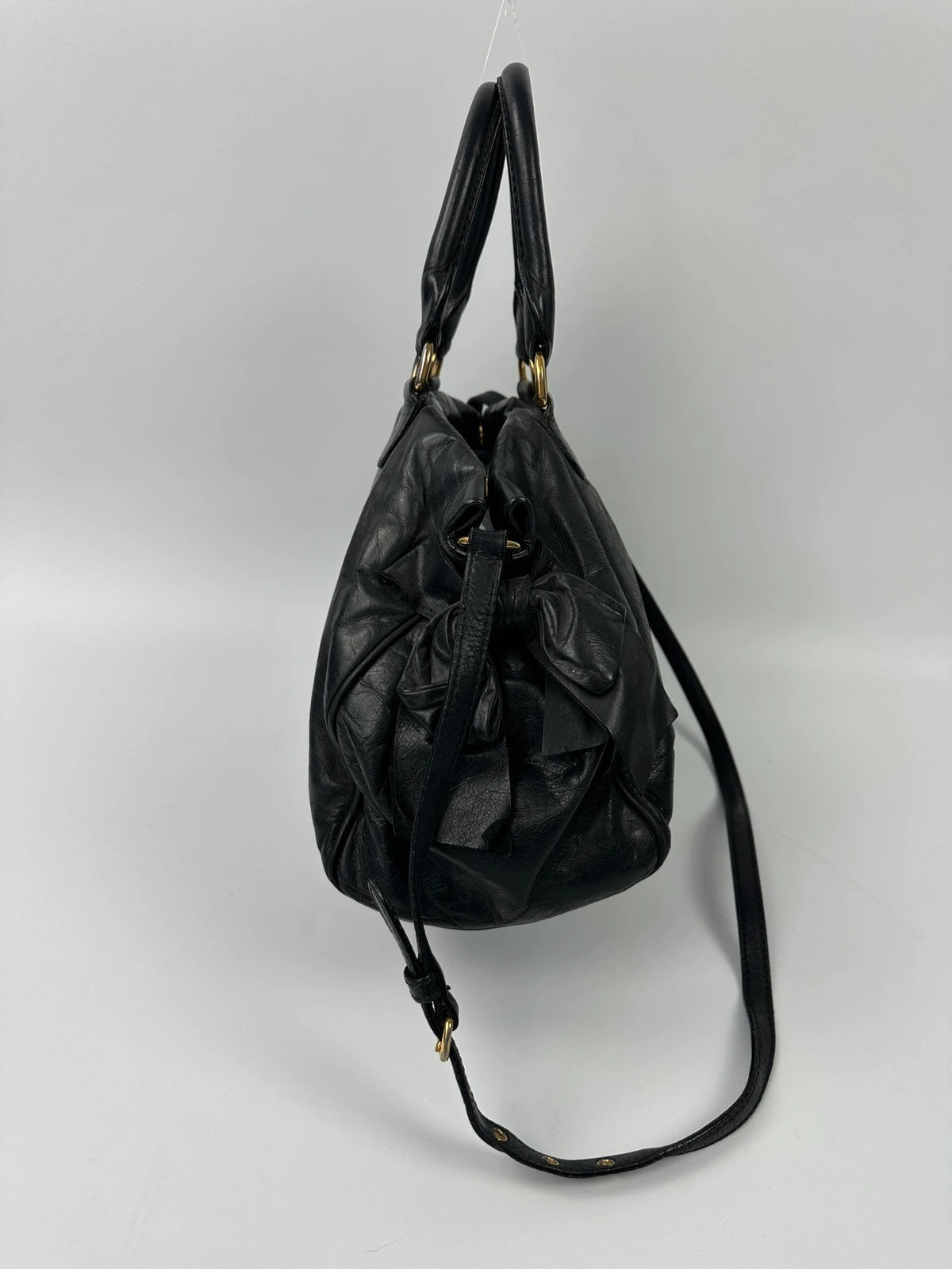 Miu Miu Black Leather Bow Bag HandBag Shoulder Bag Straps