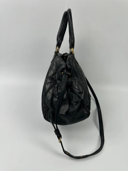 Miu Miu Black Leather Bow Bag HandBag Shoulder Bag Straps