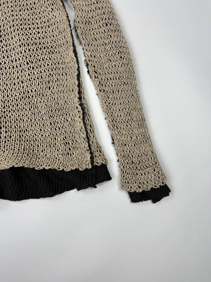 Dolce & Gabbana 00’s Net Knit Double Layer Destroy Sweater Beige & Brown Linen