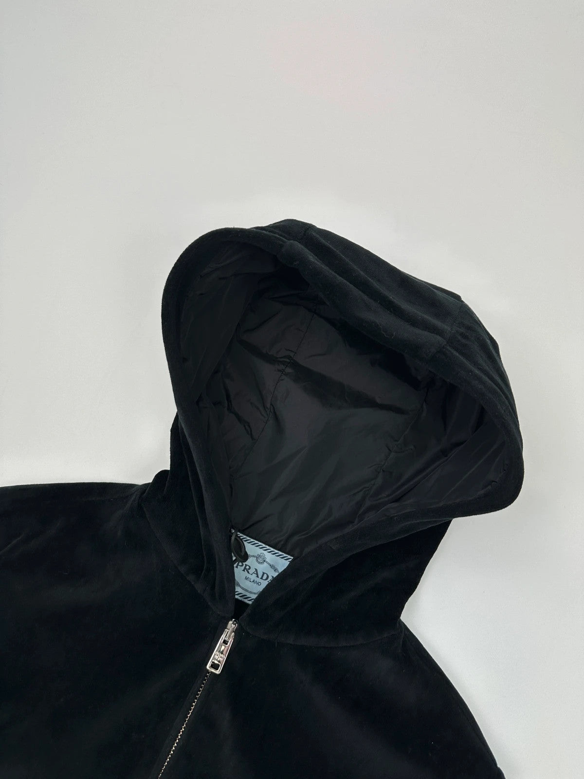 Prada Milano FW2019 Black Corduroy Hoodie Zip-Up Sweater