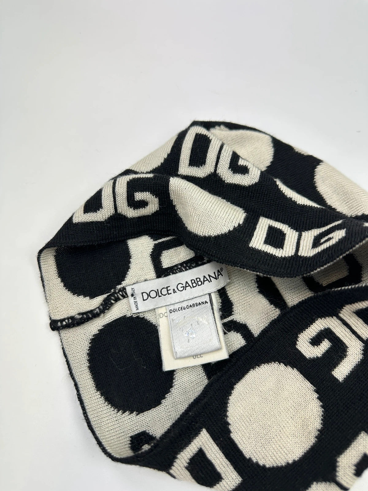 Dolce & Gabbana Black & White Wool Monogram Beanie